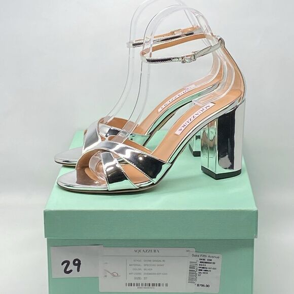 Aquazzura Divine 85MM Metallic Block-Heel Sandals size 37 - Picture 14 of 16